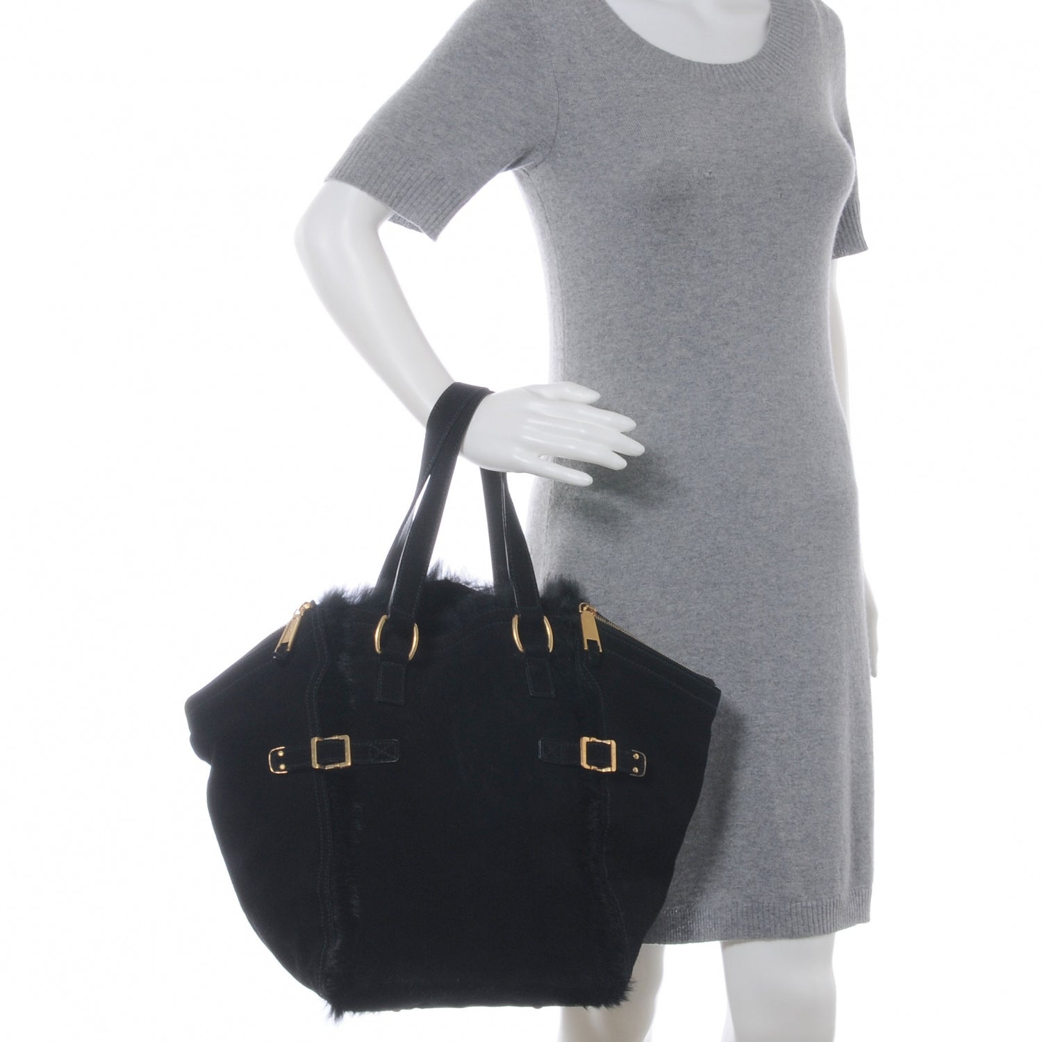 Saint Laurent Suede Mink Medium Downtown Tote Black 2 of 7