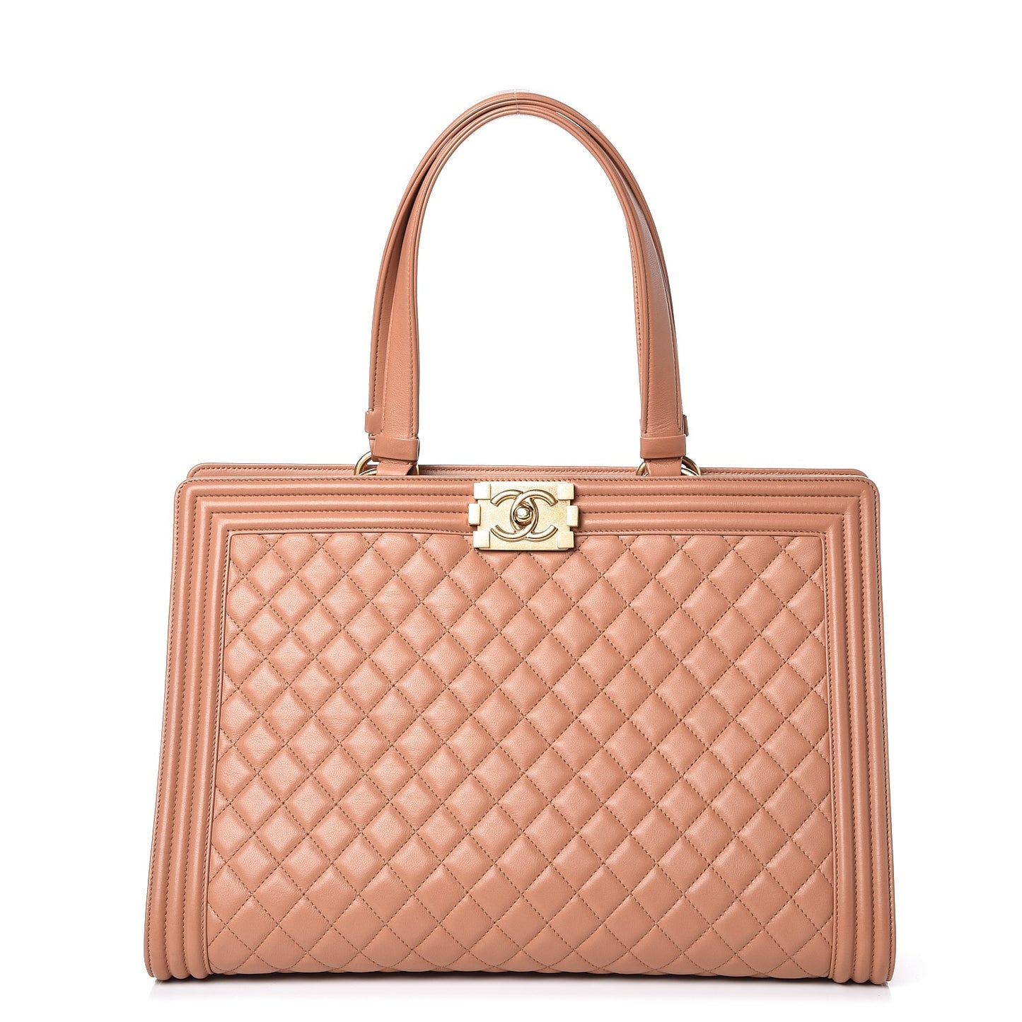 Calfskin Quilted Boy Shopping Tote Camel