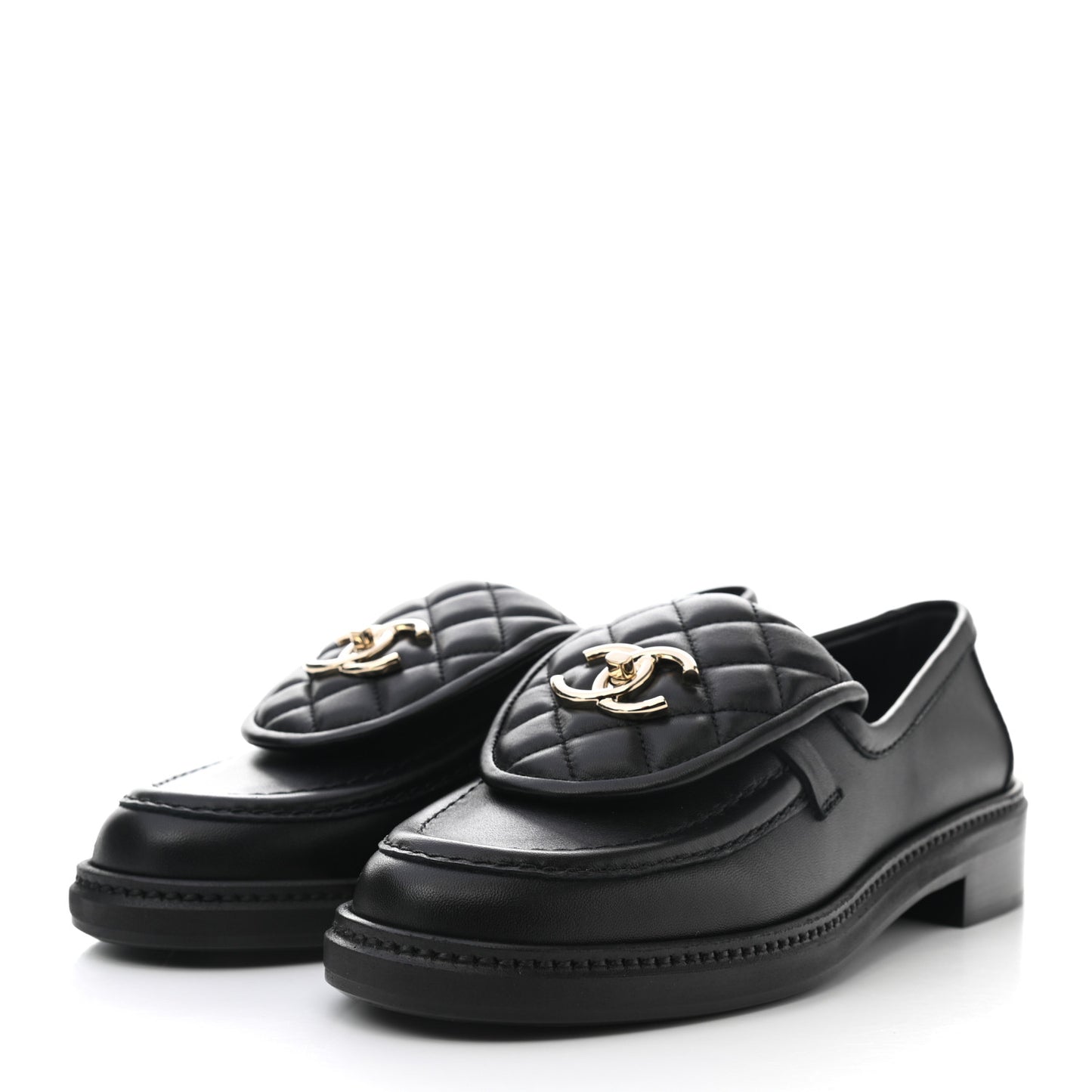 Lambskin Quilted CC Turnlock Loafers 37 Black