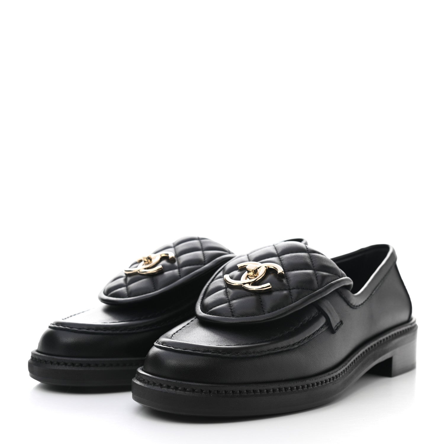 Chanel Lambskin Quilted CC Turnlock Loafers 37 Black 3 of 9