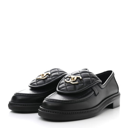 Chanel Lambskin Quilted CC Turnlock Loafers 37 Black 3 of 9