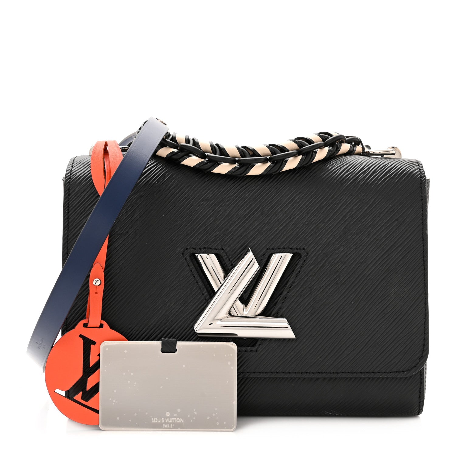 Louis Vuitton Epi Twist Braided Strap Shoulder Bag MM Black Orange Fluo Cobalt 1 of 12