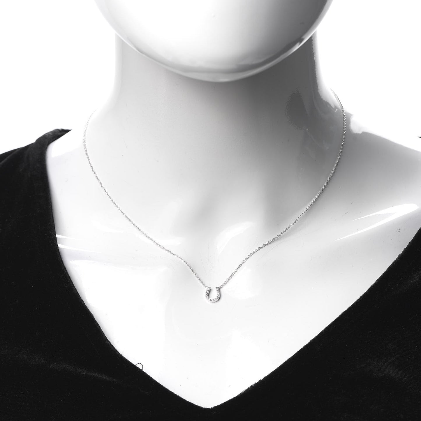 18K White Gold Diamond Mini Metro Horseshoe Pendant Necklace