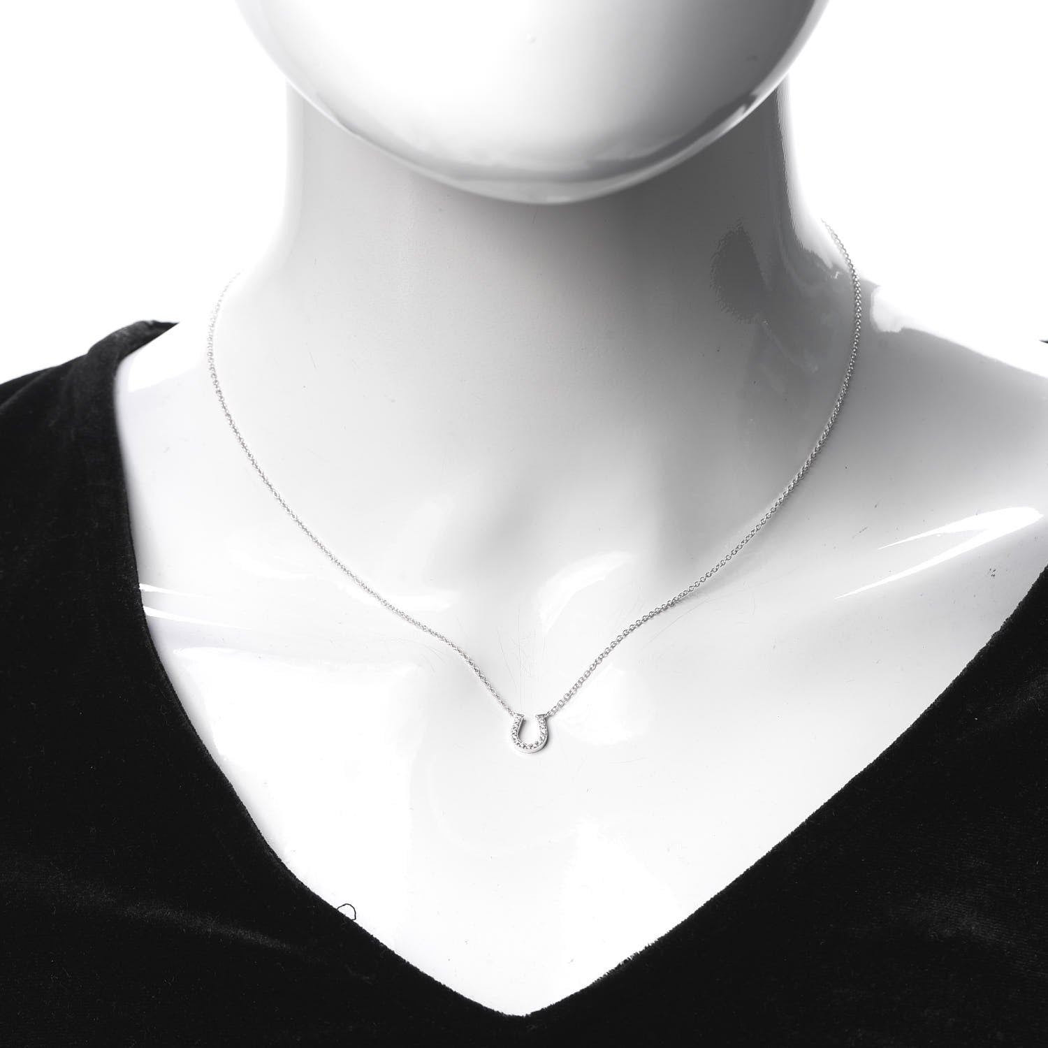 Tiffany 18K White Gold Diamond Mini Metro Horseshoe Pendant Necklace 2 of 5