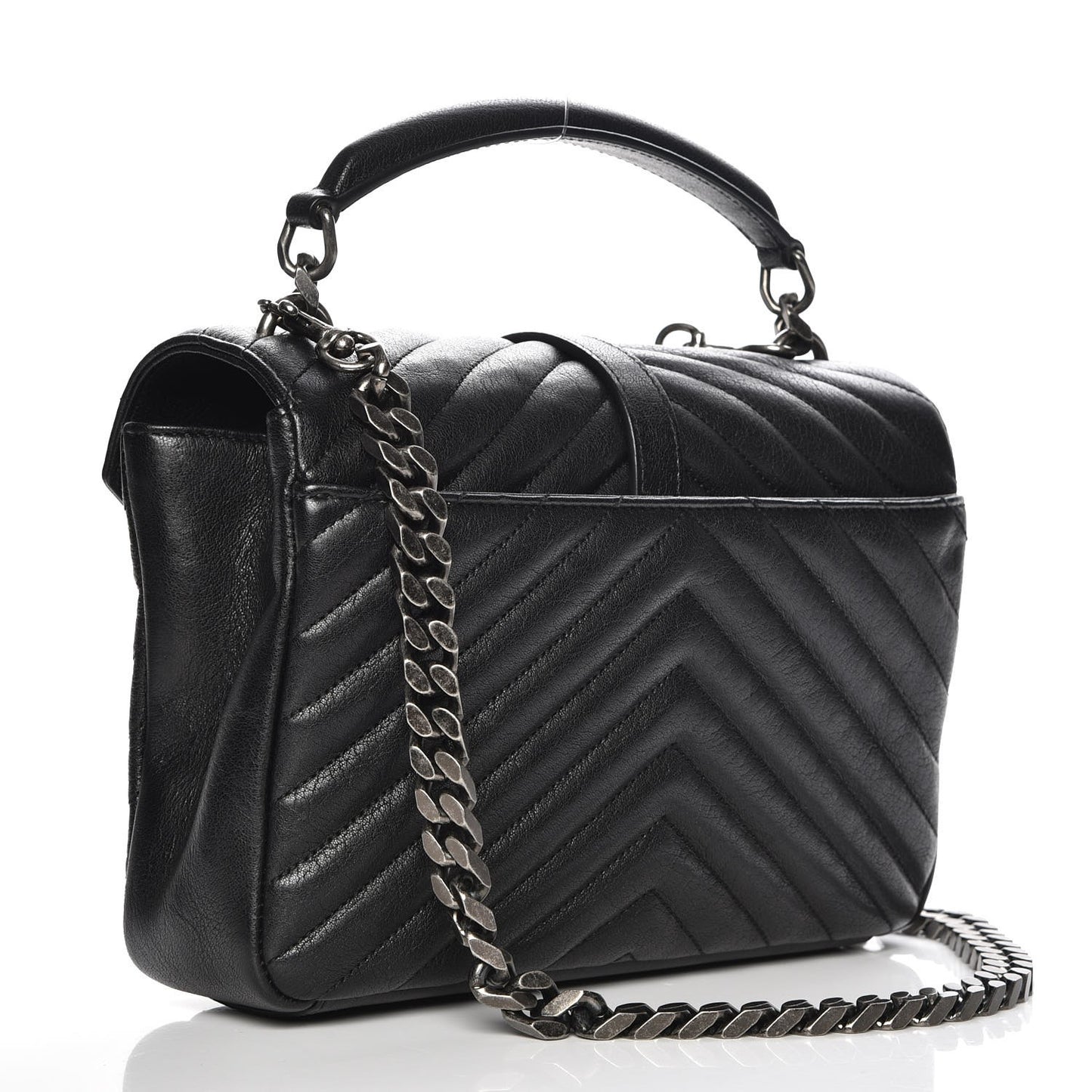 Sheepskin Matelasse Chevron Monogram Medium College Bag Black