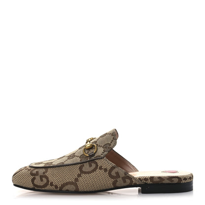 Gucci Monogram Jumbo GG Malaga Kid Womens Princetown Slippers 35 Camel Ebony New Acero Beige 1 of 11