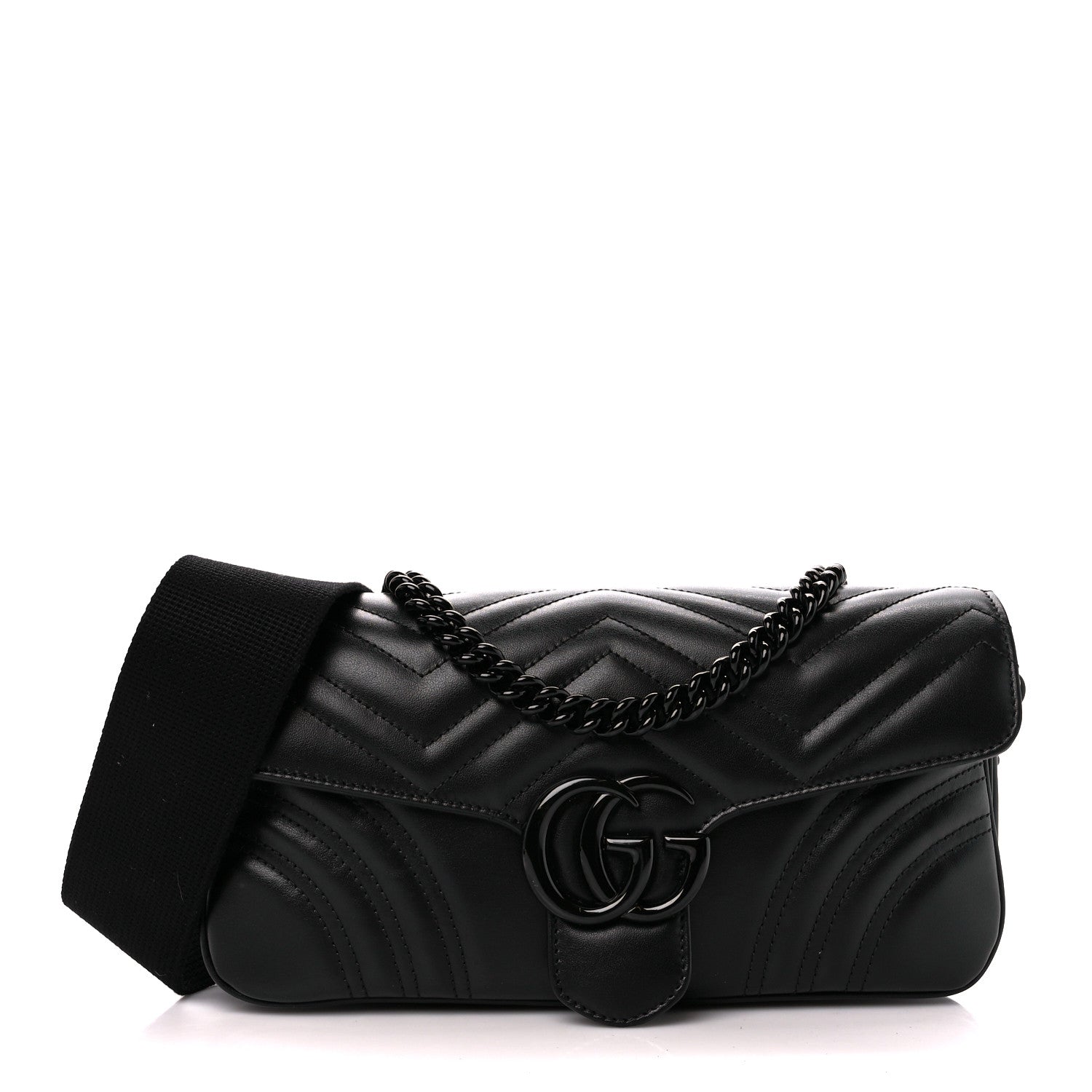Gucci Calfskin Matelasse Monochrome GG Marmont Crossbody Shoulder Bag Black 1 of 11