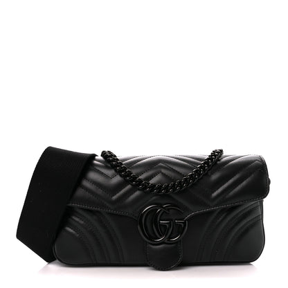 Gucci Calfskin Matelasse Monochrome GG Marmont Crossbody Shoulder Bag Black 1 of 11