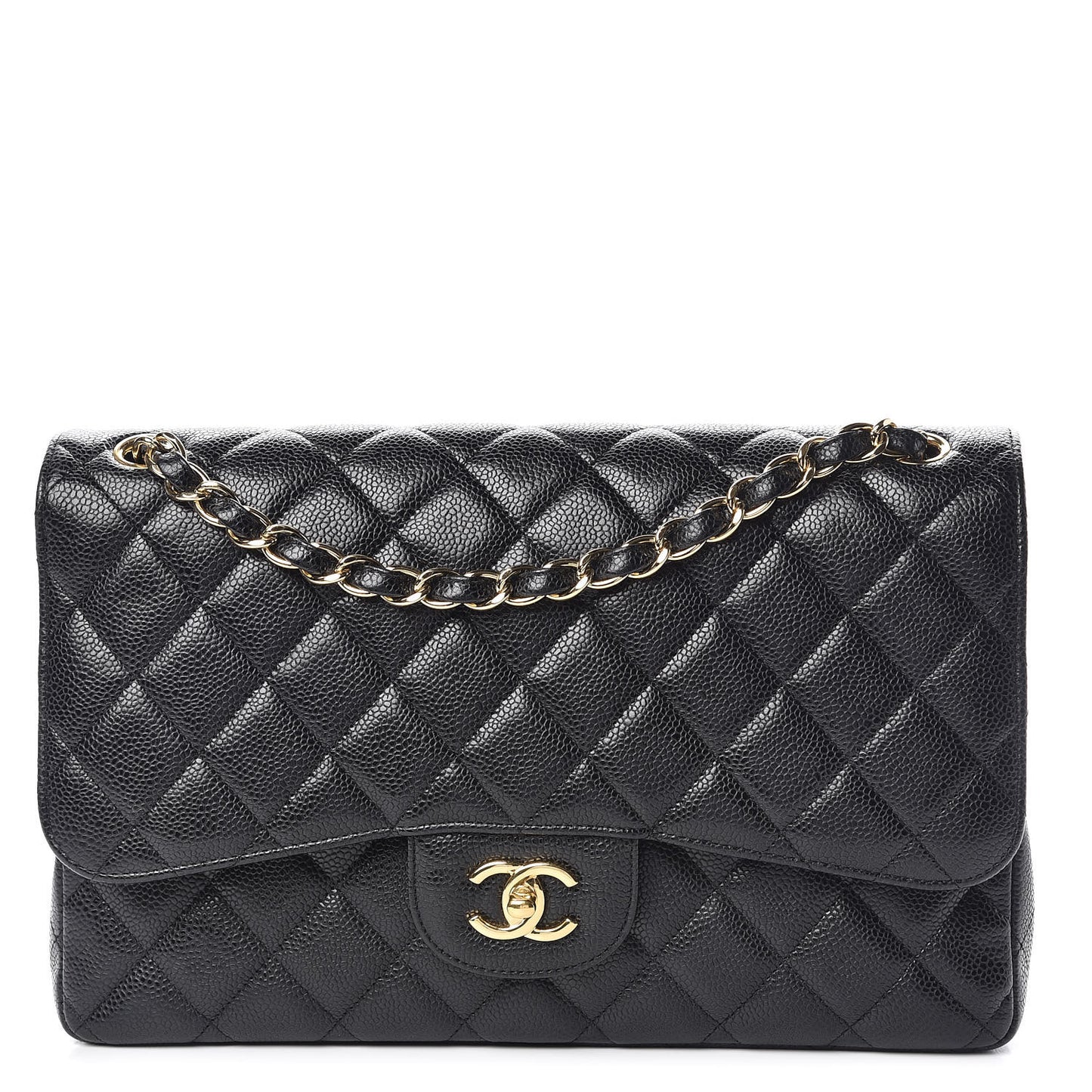 Caviar Quilted Jumbo Double Flap Black