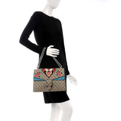 Gucci GG Supreme Monogram Angry Cat Embroidered Medium Dionysus Shoulder Bag Beige Ultramarine 3 of 9