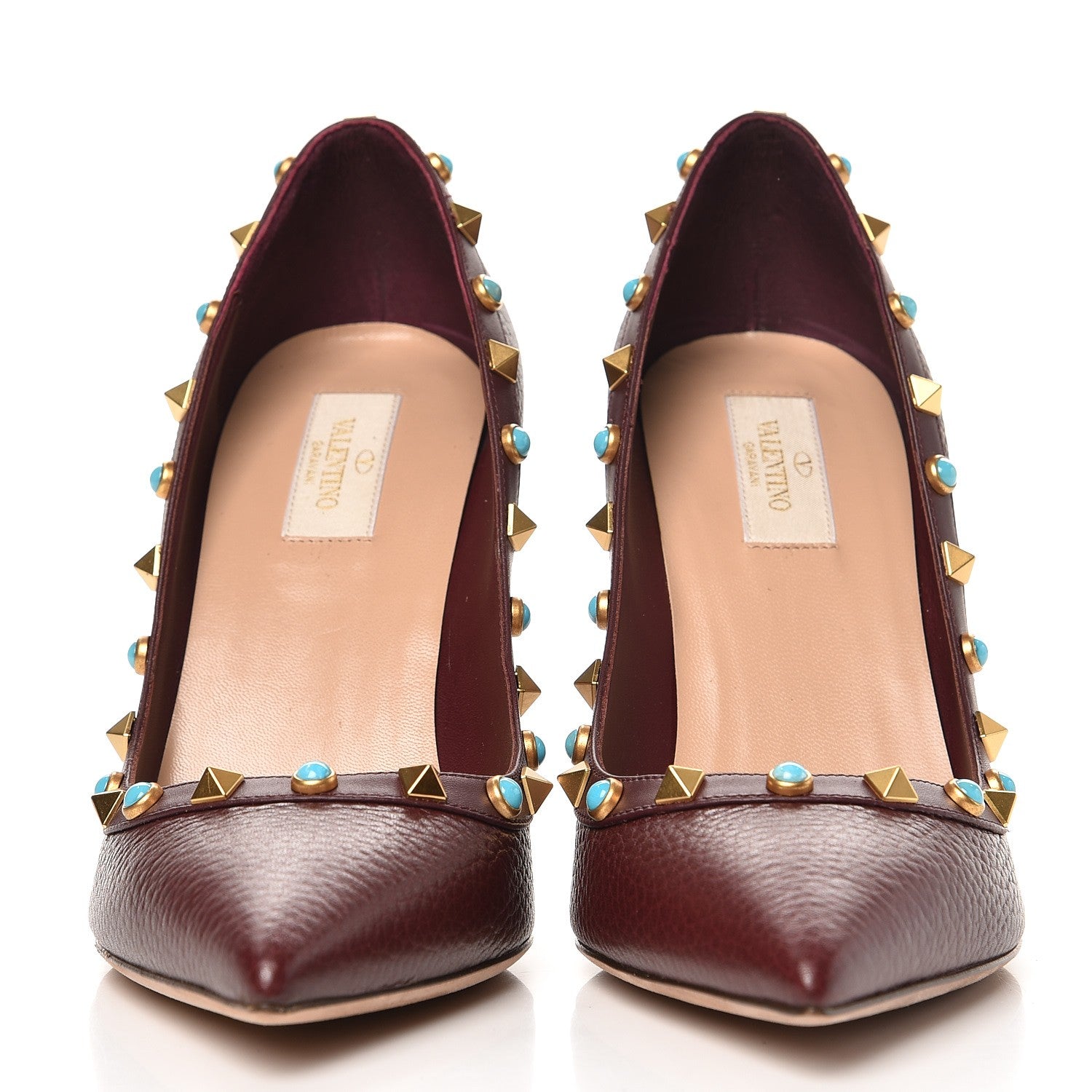 Valentino Garavani Pebbled Calfskin Rockstud Rolling 100mm Pumps 39.5 Rubin 2 of 10