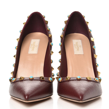 Valentino Garavani Pebbled Calfskin Rockstud Rolling 100mm Pumps 39.5 Rubin 2 of 10