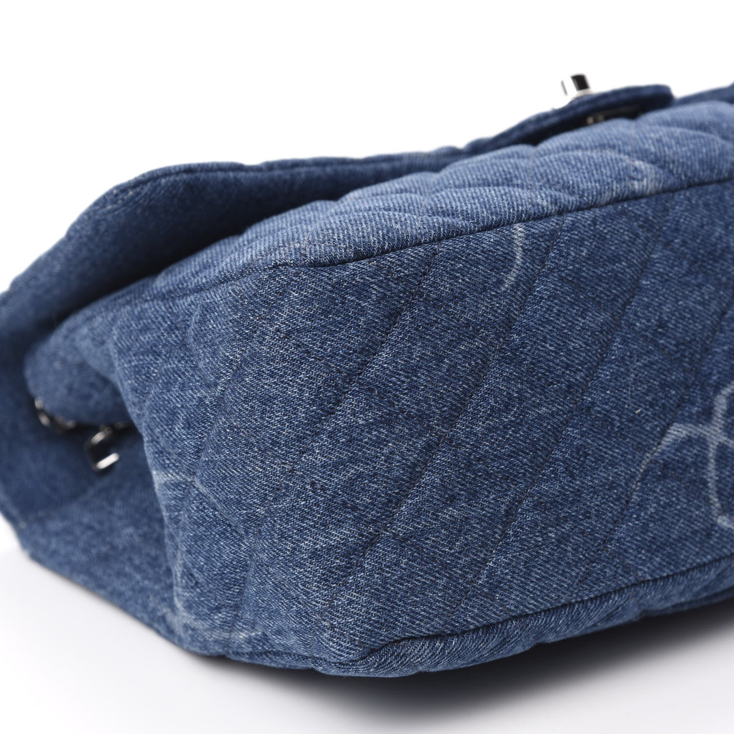 Chanel Denim Quilted CC Print Jumbo Single Flap Blue 6 of 11