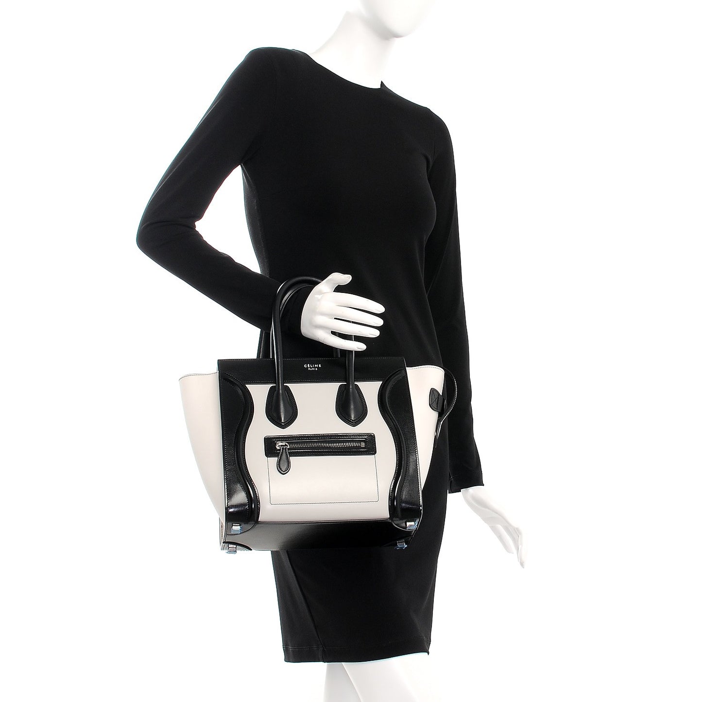 Sleek Calfskin Micro Bi-Color Luggage Black White