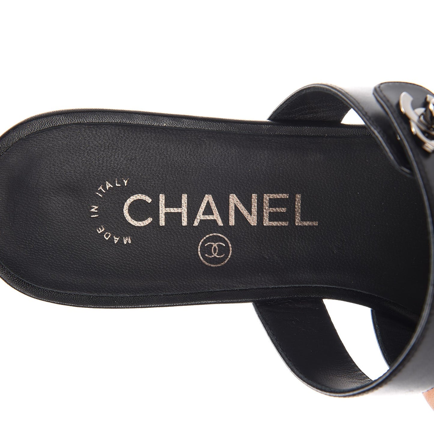 Calfskin CC Turnlock Mule Sandals 38 Black