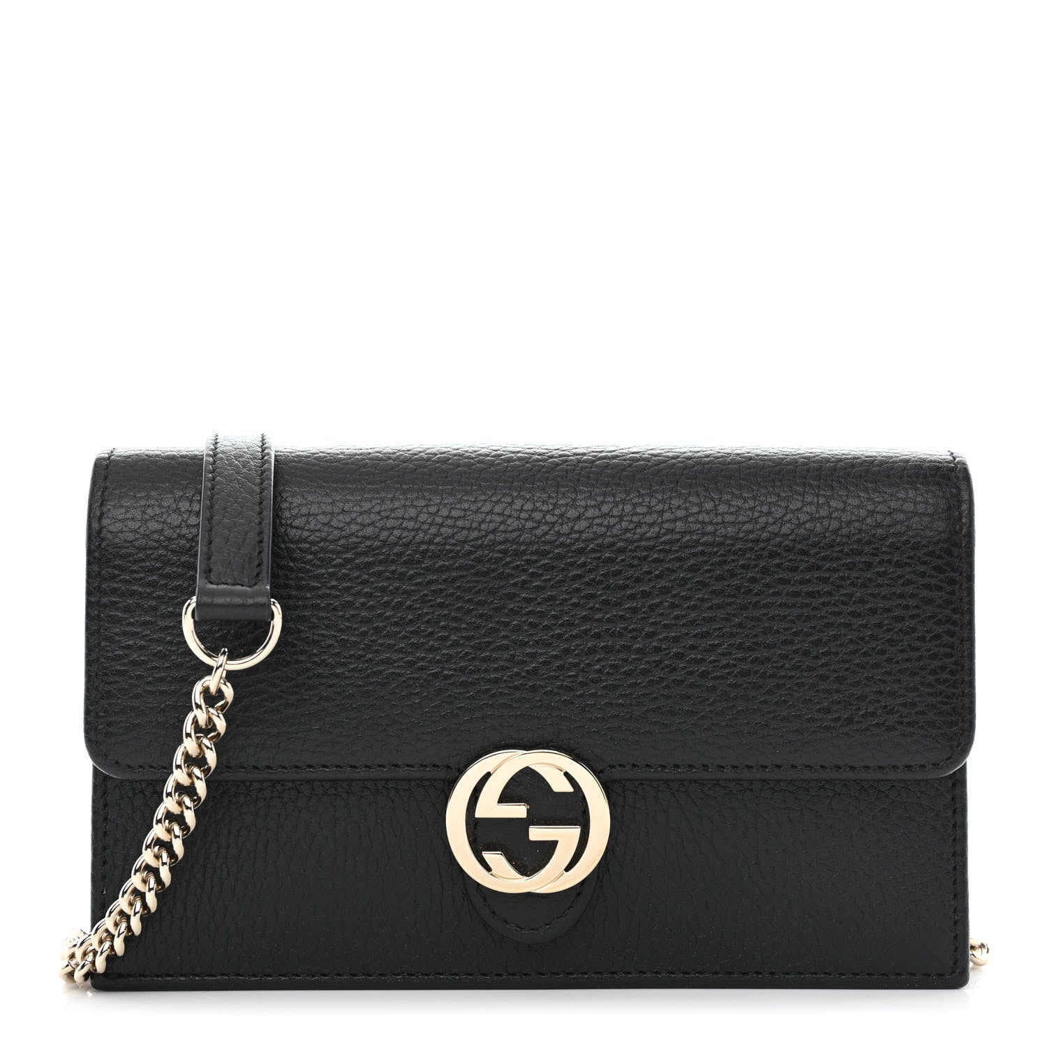 Gucci Dollar Calfskin Interlocking G Chain Wallet Black 1 of 8
