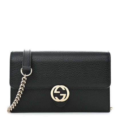 Gucci Dollar Calfskin Interlocking G Chain Wallet Black 1 of 8