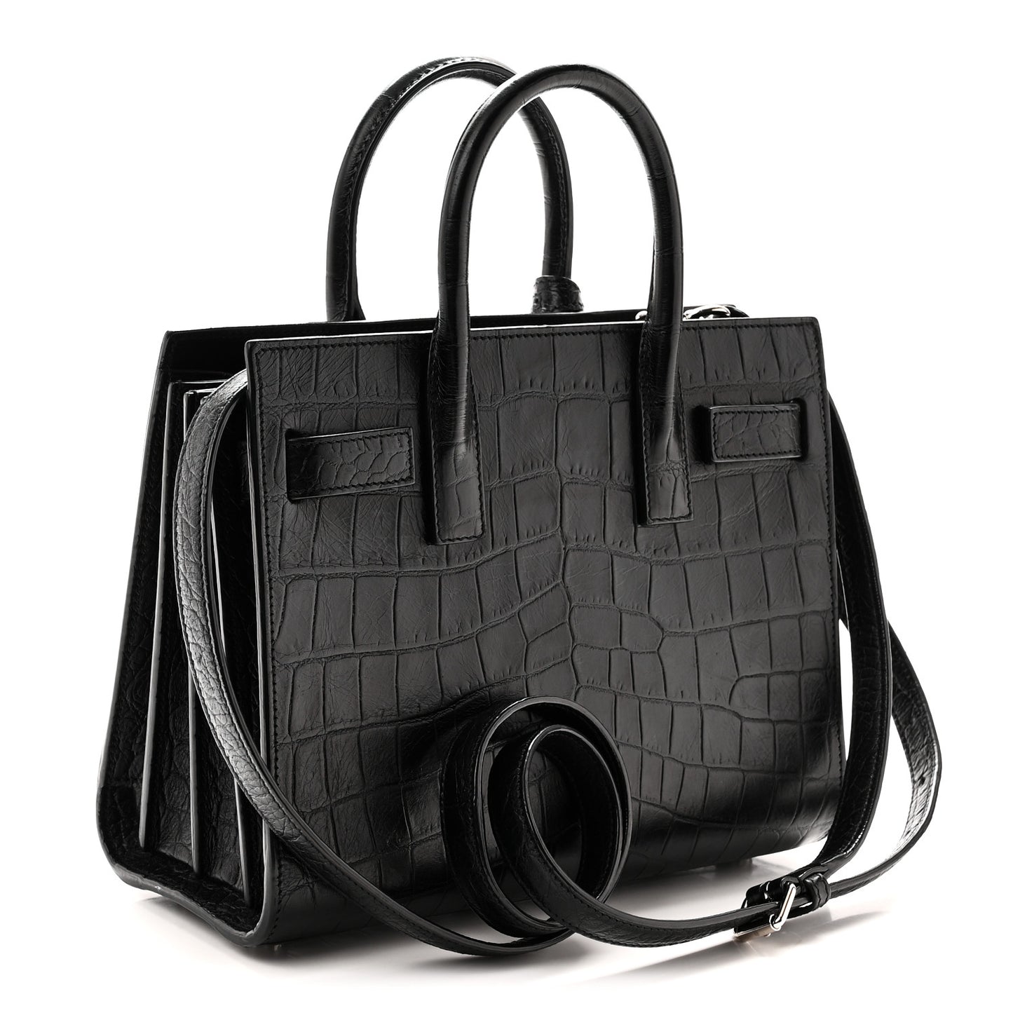 Calfskin Crocodile Embossed Nano Sac De Jour Black