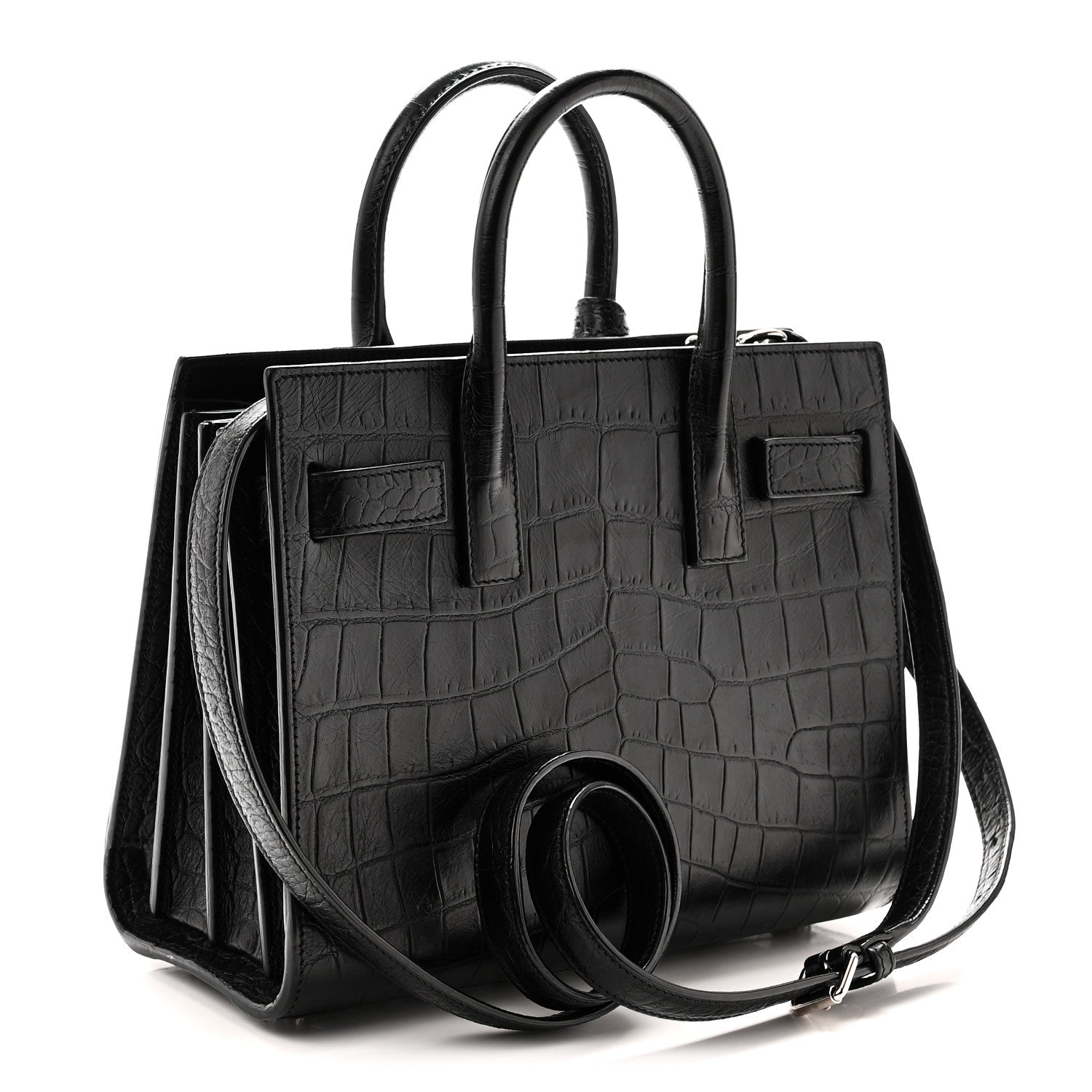 Saint Laurent Calfskin Crocodile Embossed Nano Sac De Jour Black 3 of 10