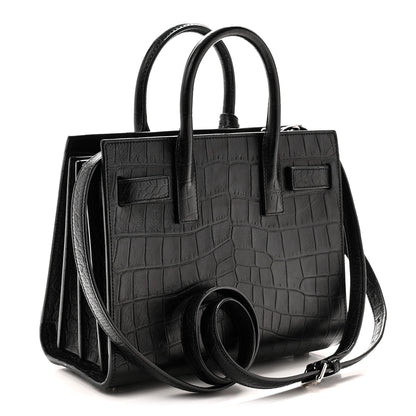 Saint Laurent Calfskin Crocodile Embossed Nano Sac De Jour Black 3 of 10