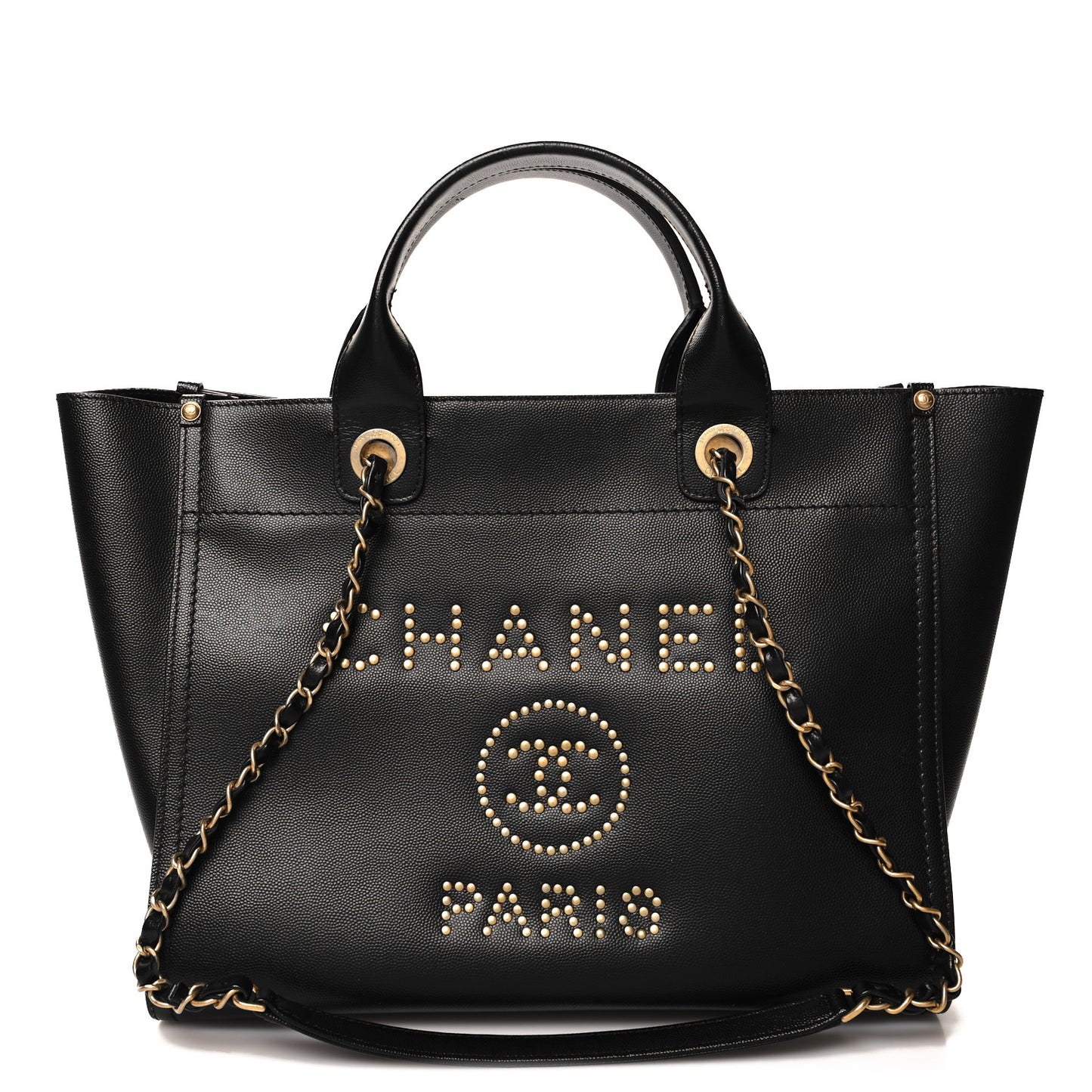 Caviar Medium Studded Deauville Tote Black