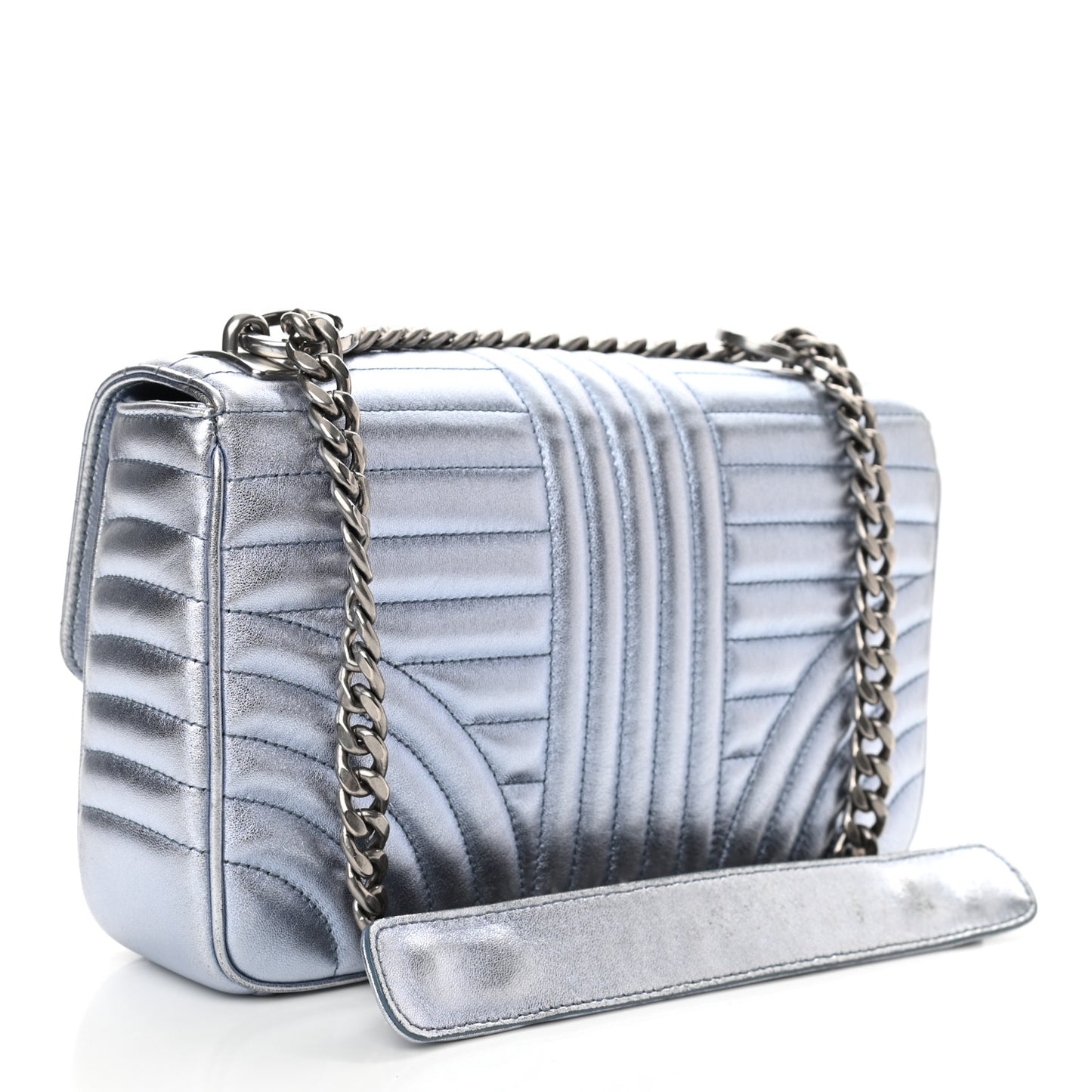 Nappa Impunture Diagramme Medium Chain Flap Shoulder Bag Silver