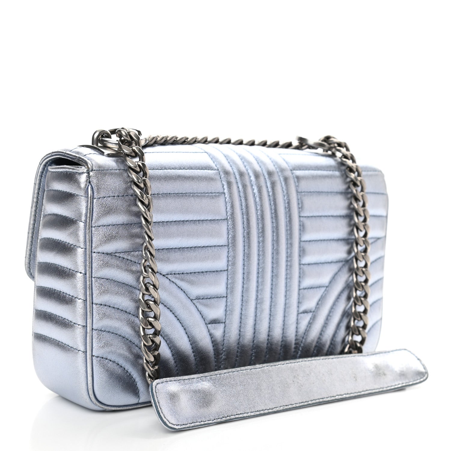 Prada Nappa Impunture Diagramme Medium Chain Flap Shoulder Bag Silver 3 of 10