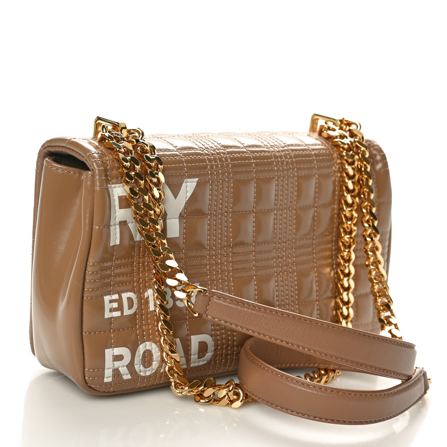 Burberry Patent Quilted Horseferry Print Small Lola Bag Tan 3 of 9
