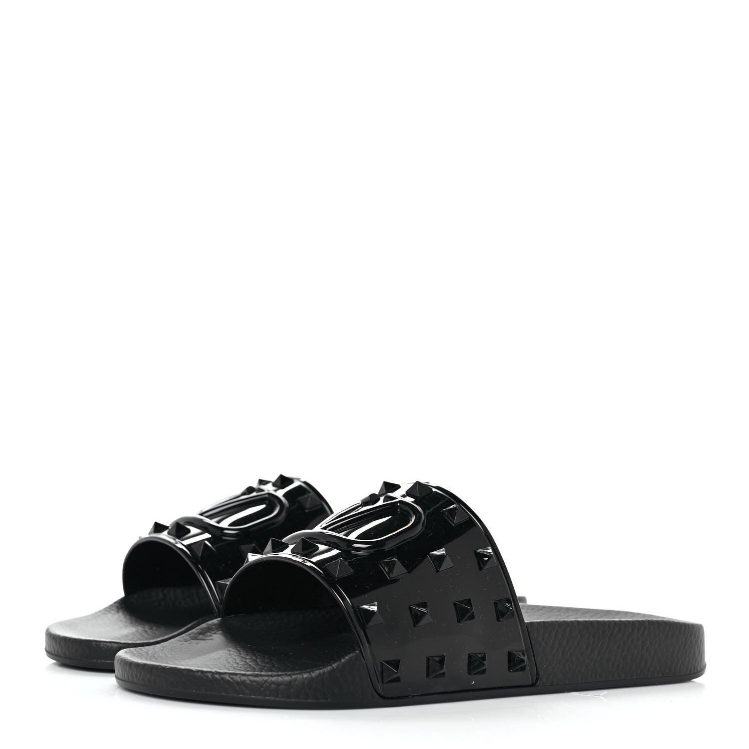 Valentino Garavani Patent Rubber Mens Rockstud VLogo Slide Sandals 41 Black 3 of 7
