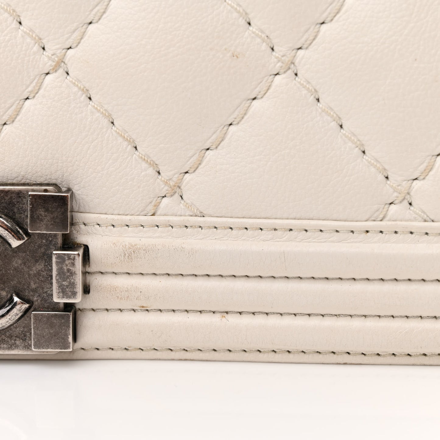 Calfskin Double Stitch New Medium Boy Flap White