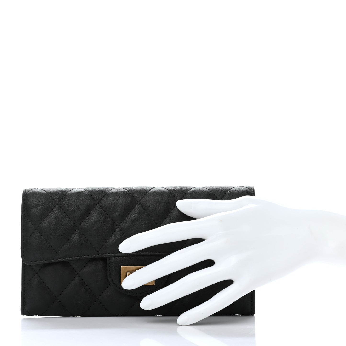 Crumpled Calfskin Quilted Large Reissue Gusset Flap Wallet Black