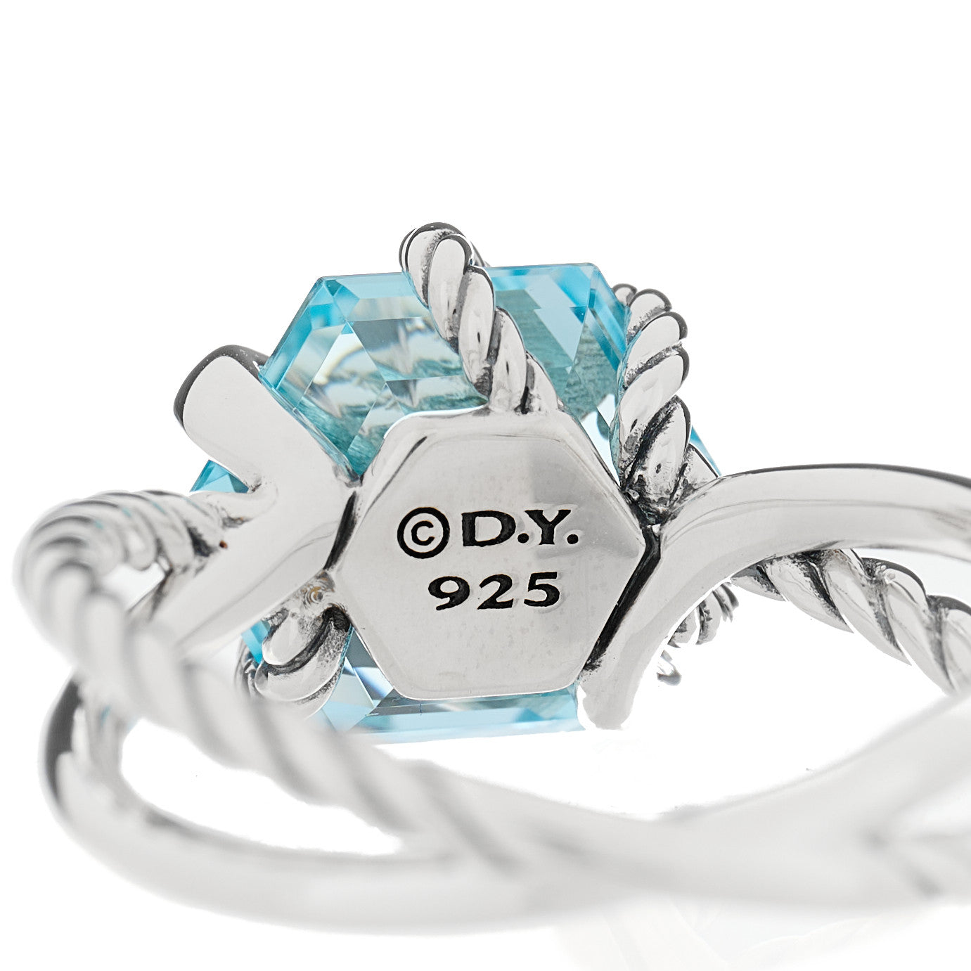 Sterling Silver Diamond Blue Topaz 10mm Cable Wrap Ring 56 7.5