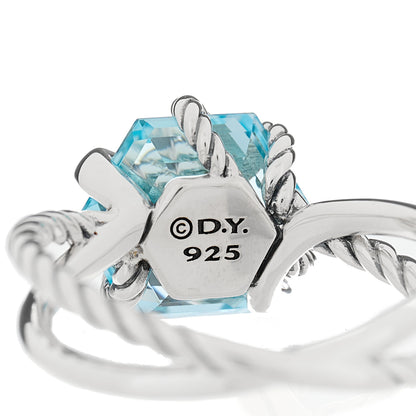 David Yurman Sterling Silver Diamond Blue Topaz 10mm Cable Wrap Ring 56 7.5 5 of 5