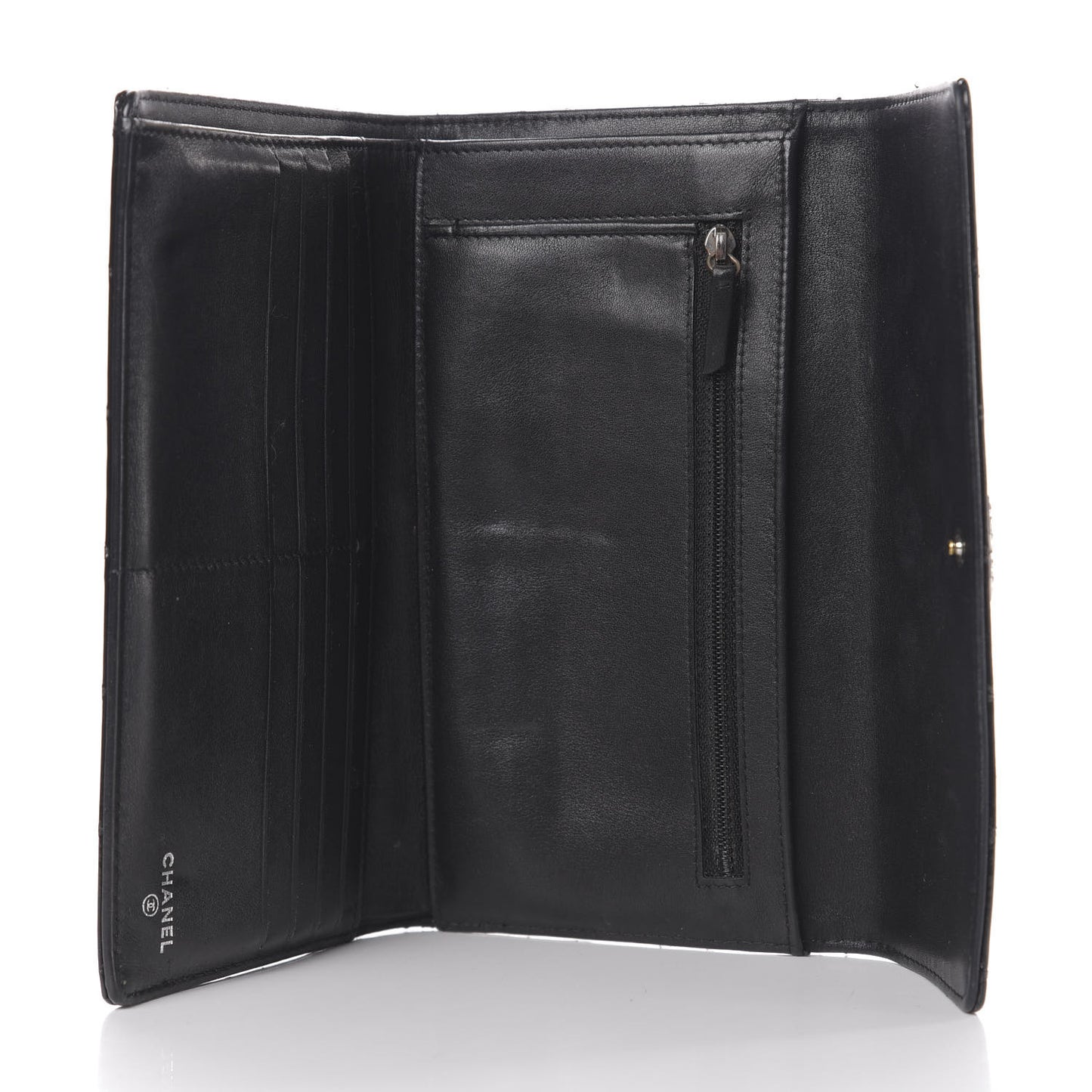 Patent Quilted Large Brilliant Flap Wallet Black