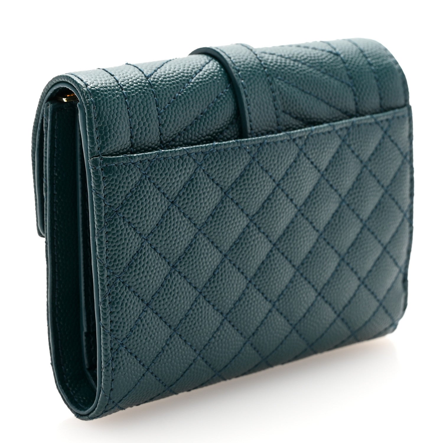 Saint Laurent Grain De Poudre Mixed Matelasse Triquilt Monogram Compact Tri Fold Wallet Sea Turquois 3 of 8