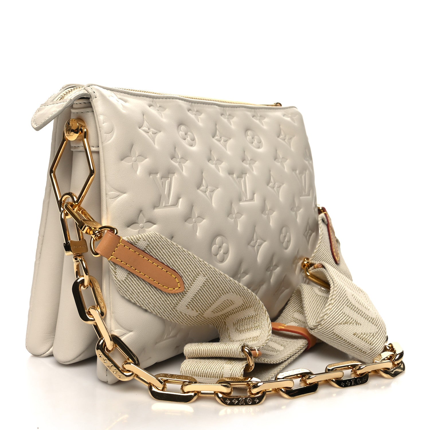 Louis Vuitton Lambskin Embossed Monogram Coussin PM Beige Cream 3 of 11