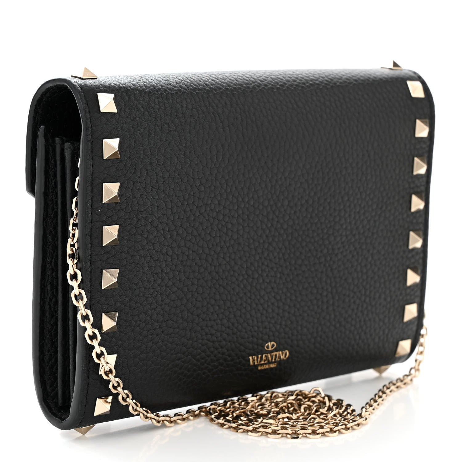 Valentino Garavani Pebbled Calfskin Rockstud Envelope Wallet on Chain Black 3 of 11