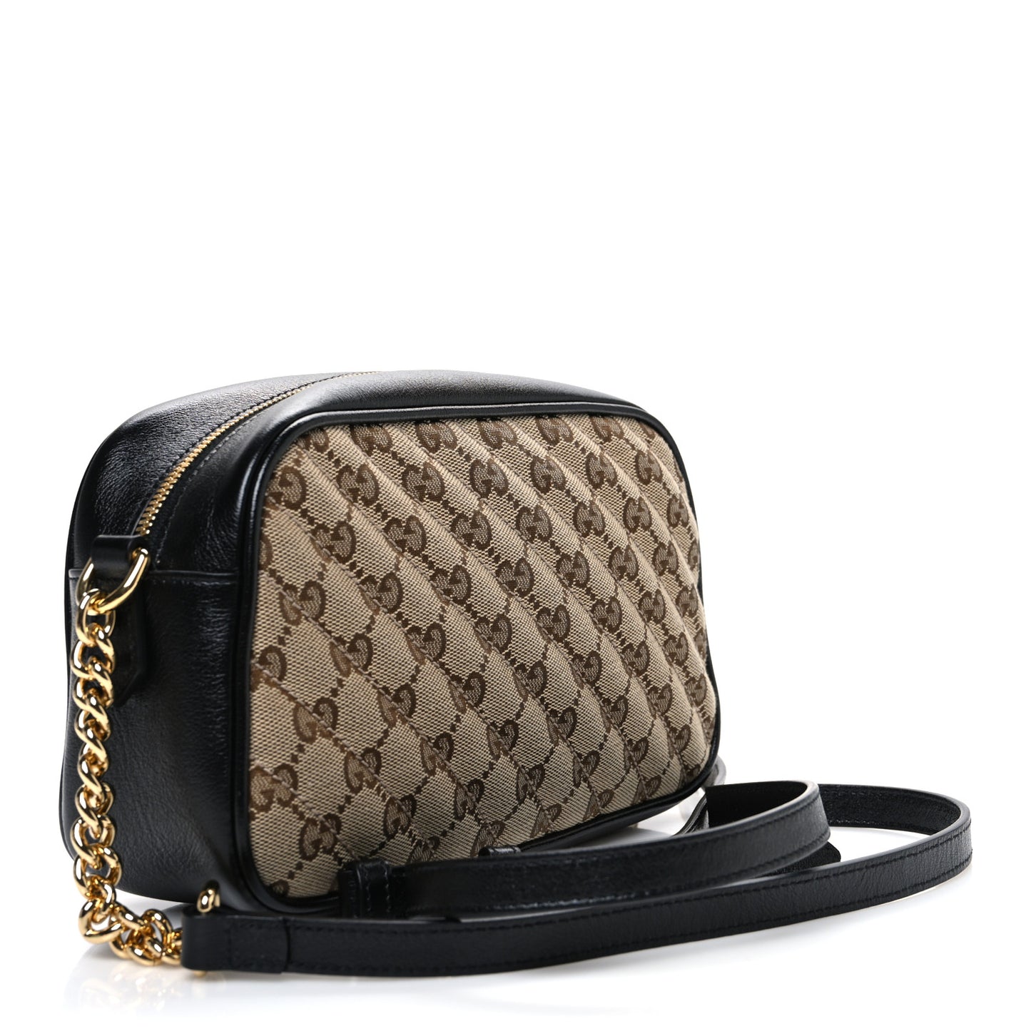 Monogram Matelasse Diagonal Small GG Marmont Chain Shoulder Bag Beige Black