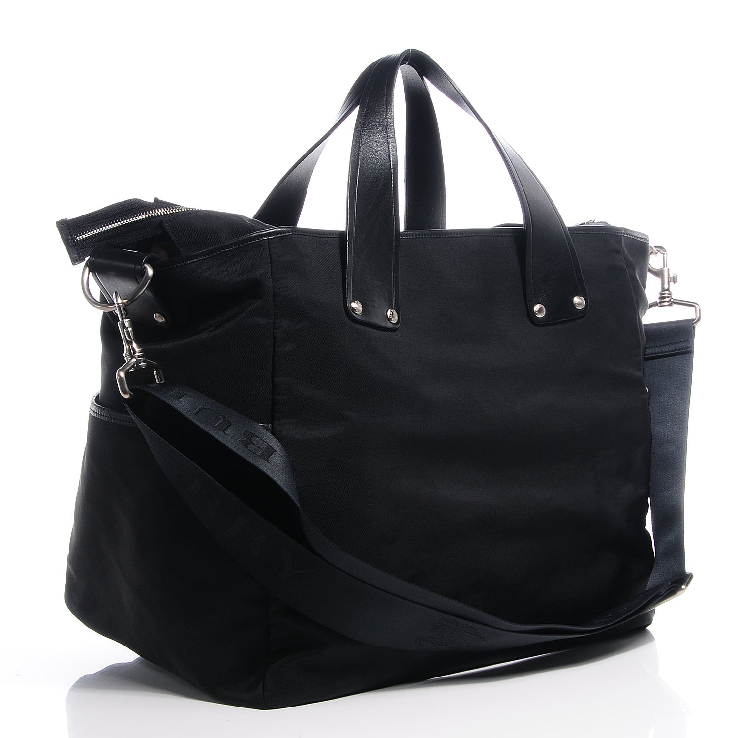 Burberry Leather Check Embossed Tote Bag Black 3 of 9