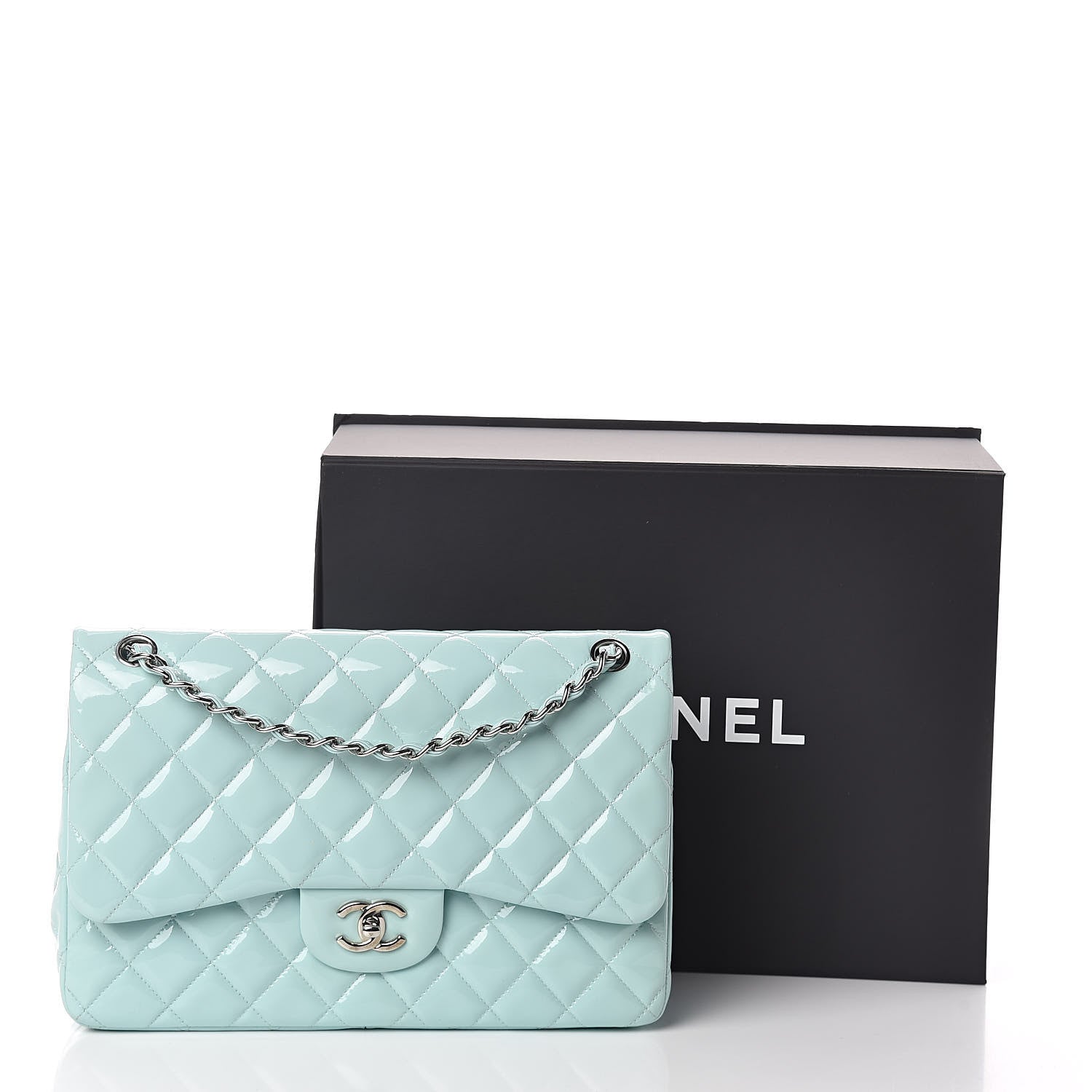 Chanel Patent Calfskin Quilted Jumbo Double Flap Light Green 11 of 11