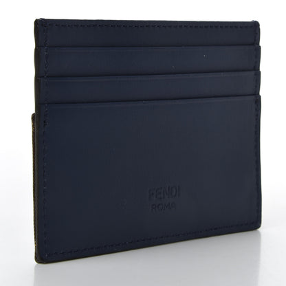 Fendi Vitello Century Glazed Fabric FF 1974 Card Holder Blu Scuro Mogano Panna 3 of 7