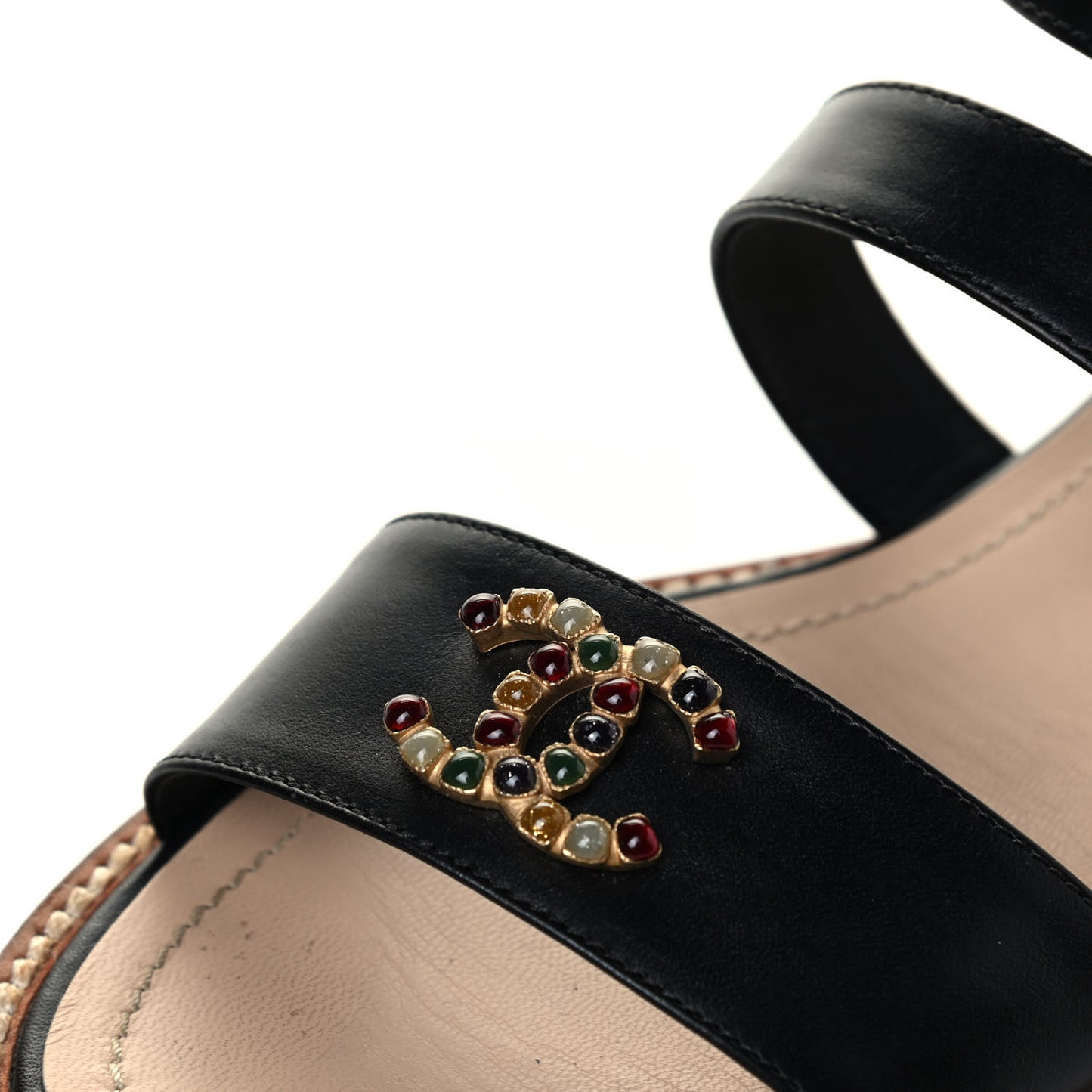 Lambskin Cork Gripoix CC Sandals 36.5 Black