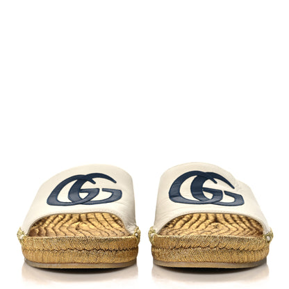 Gucci Malaga Kid Lifford Calfskin GG Mid Heel Slide 37 White Blue 3 of 10