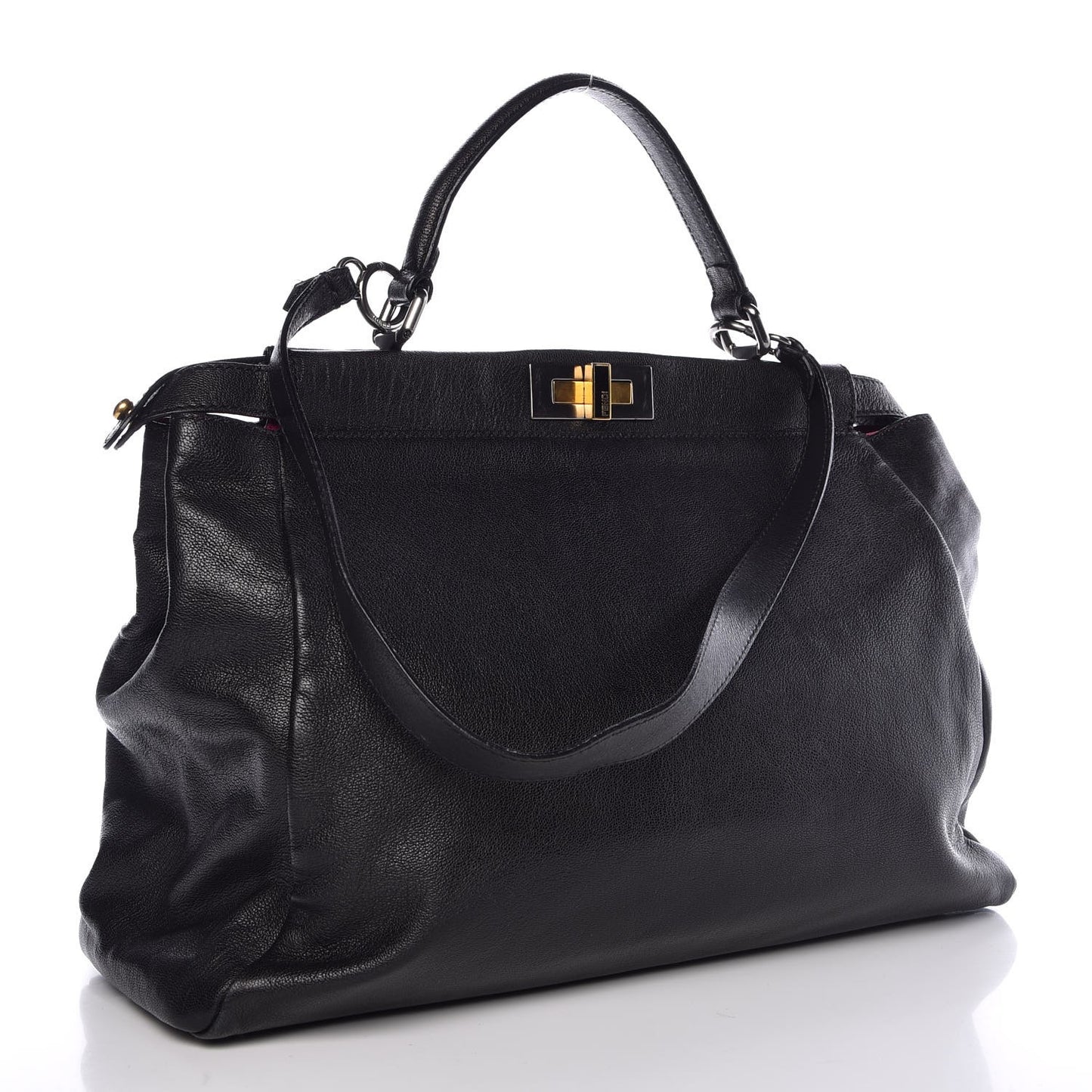 Goatskin Large Peekaboo Iconic Satchel Black Lampone