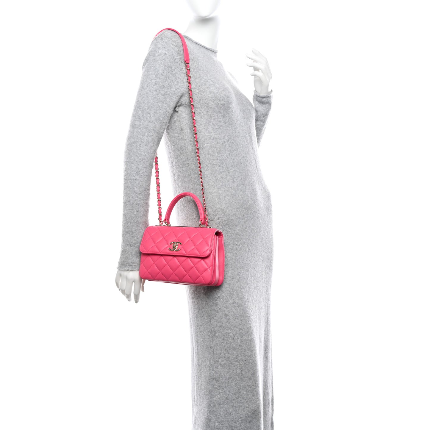 Lambskin Quilted Small Trendy CC Flap Dual Handle Bag Pink