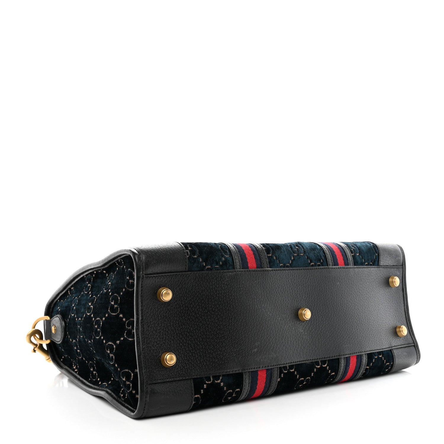 Gucci Velvet GG Monogram Textured Calfskin Web Medium Duffle Bag Blue Beige Black 3 of 11