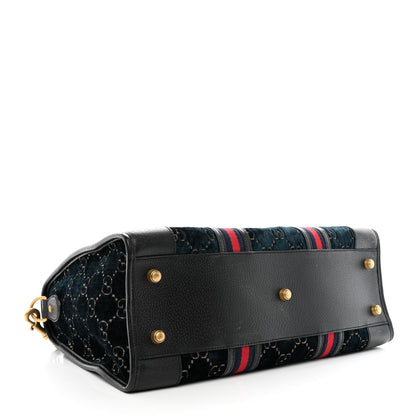 Gucci Velvet GG Monogram Textured Calfskin Web Medium Duffle Bag Blue Beige Black 3 of 11