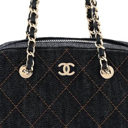Chanel Denim Quilted Clutch With Chain Dark Blue Orange 8 of 11