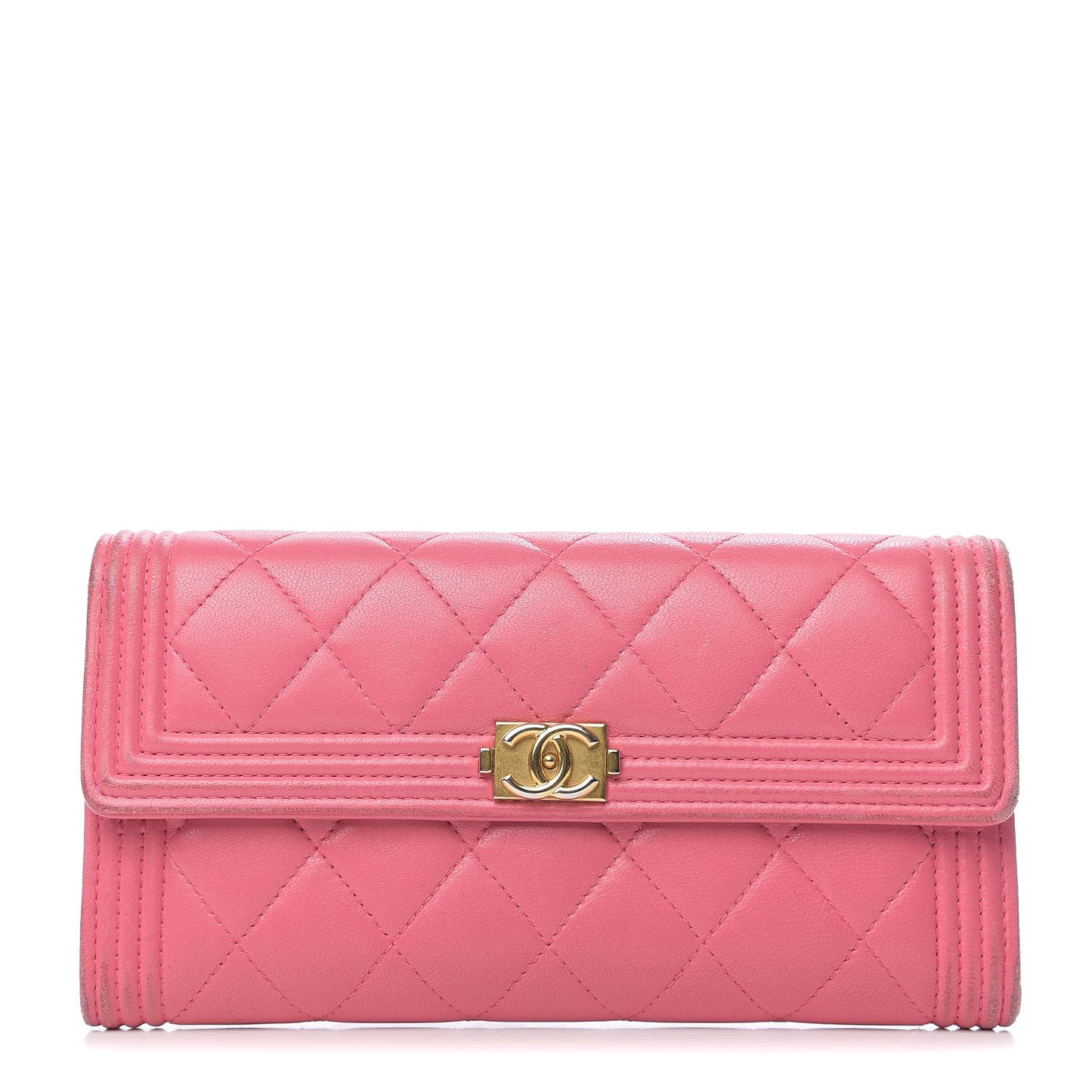 Lambskin Quilted Boy Flap Wallet Pink
