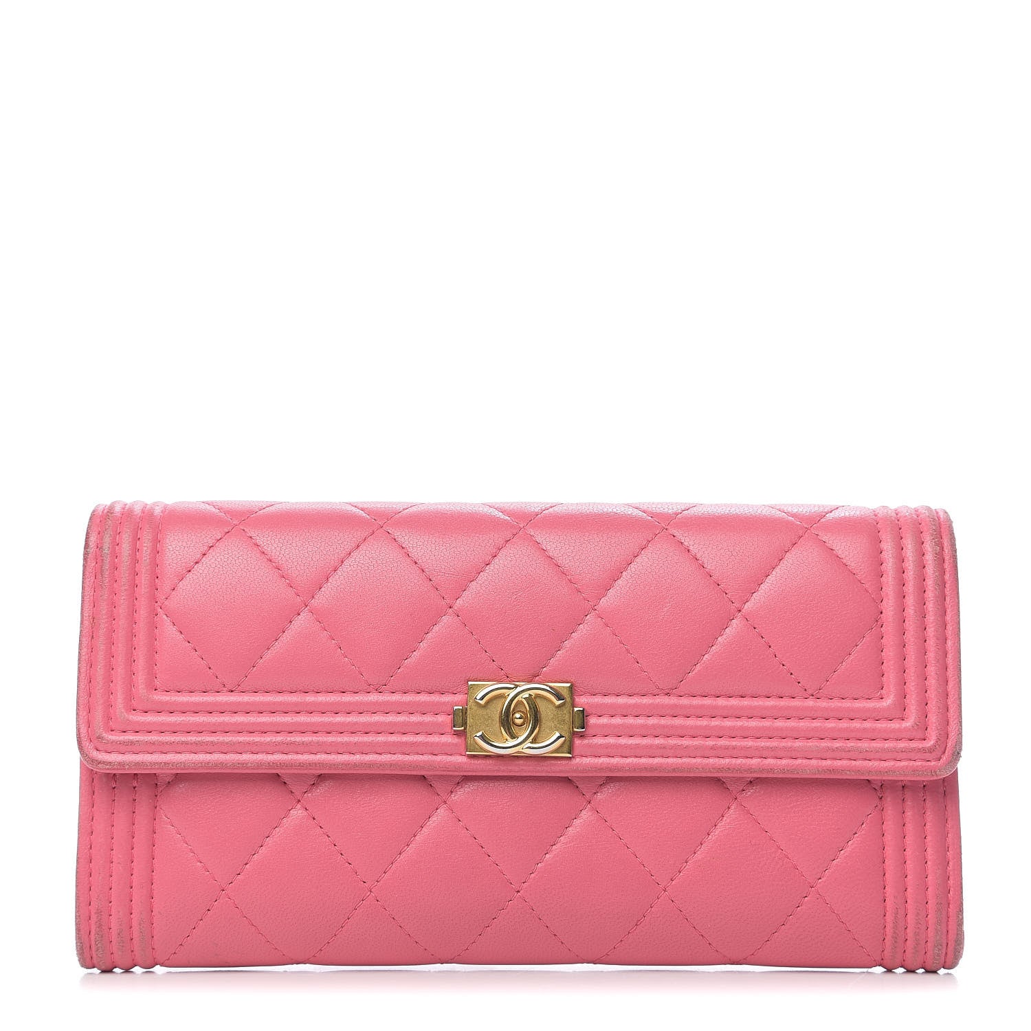 Chanel Lambskin Quilted Boy Flap Wallet Pink 1 of 12